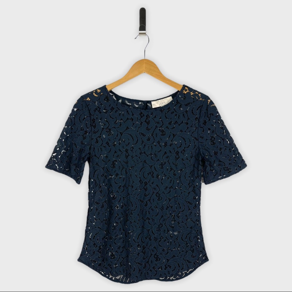 Ann Taylor Loft Navy Blue Floral Blouse